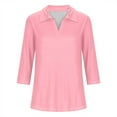 thumbnail image 3 of FAIWAD Women's 3/4 Sleeve V-Neck Collared Tops Business Dressy Casual Work Shirts Trendy Loose Basic Tees, 3 of 5