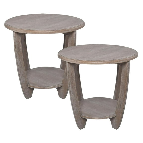 COZAYH Rustic Farmhouse Wooden End Table with Storage Shelf, Vintage Grey, Set of 2