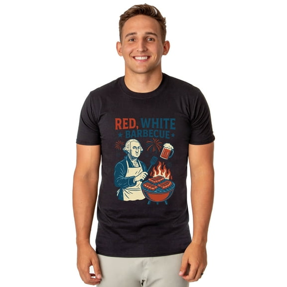 Red White Barbeque Men's George Washington Grill Master 4th of July BBQ Short-Sleeve Funny T-Shirt
