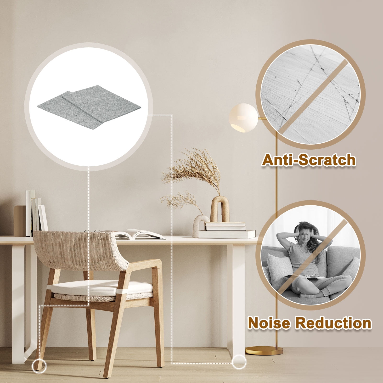 Felt Furniture Pads, 6Pack 11.02" x 7.87" Adhesive Backed Felt Non-slip Anti-scratch Chair Leg Protectors for Protecting Hardwood Floor, Grey