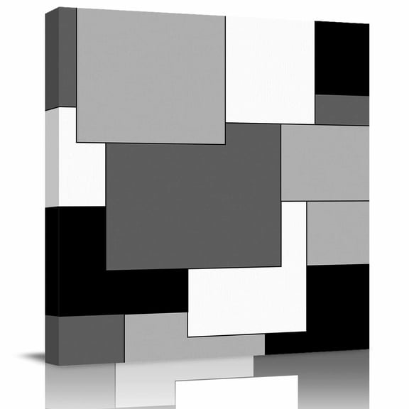 Framed Canvas Wall Art for Living Room Abstract Modern Geometric Wall Decor, Black White Grey Aesthetic Paintings for Bedroom Office Kitchen Bathroom, Ready to Hang Artwork Wall Pictures 8x8 Inch
