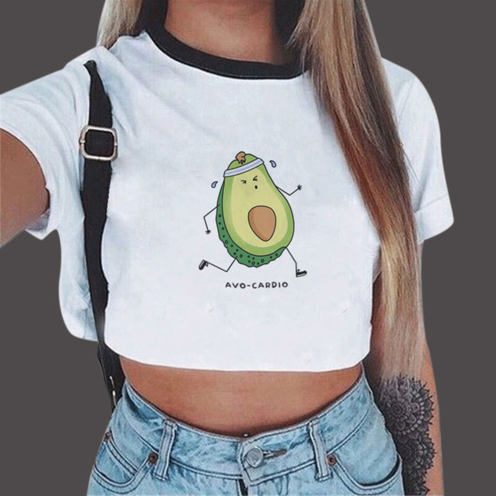 1pcs Women Short Crop Top Cartoon Avocado Print Short Sleeve T Shirt Nude Navel Tees S Walmart Com