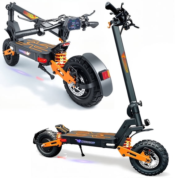 11-Inch Adult Electric Scooter, 2000W Brushless Motor, 48V 25Ah Battery, Front And Rear Disc Brakes Shock Absorbers, Foldable Off-Road Electric Scooter With Cool Led Ambient