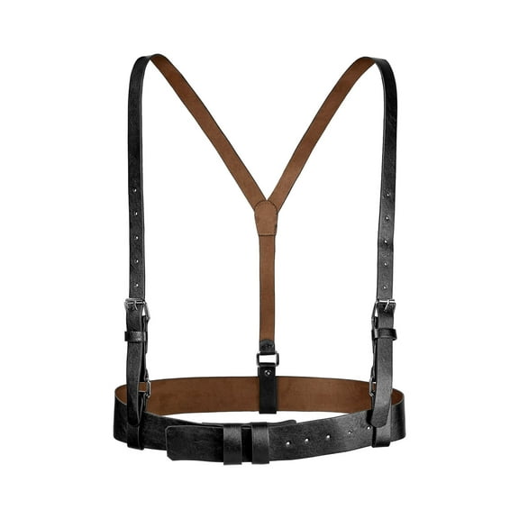 INSPIRE CHIC Unisex Vintage PU Leather Y Back Suspenders Adjustable Holes Belts for Women Men 27.17-33.07" Black