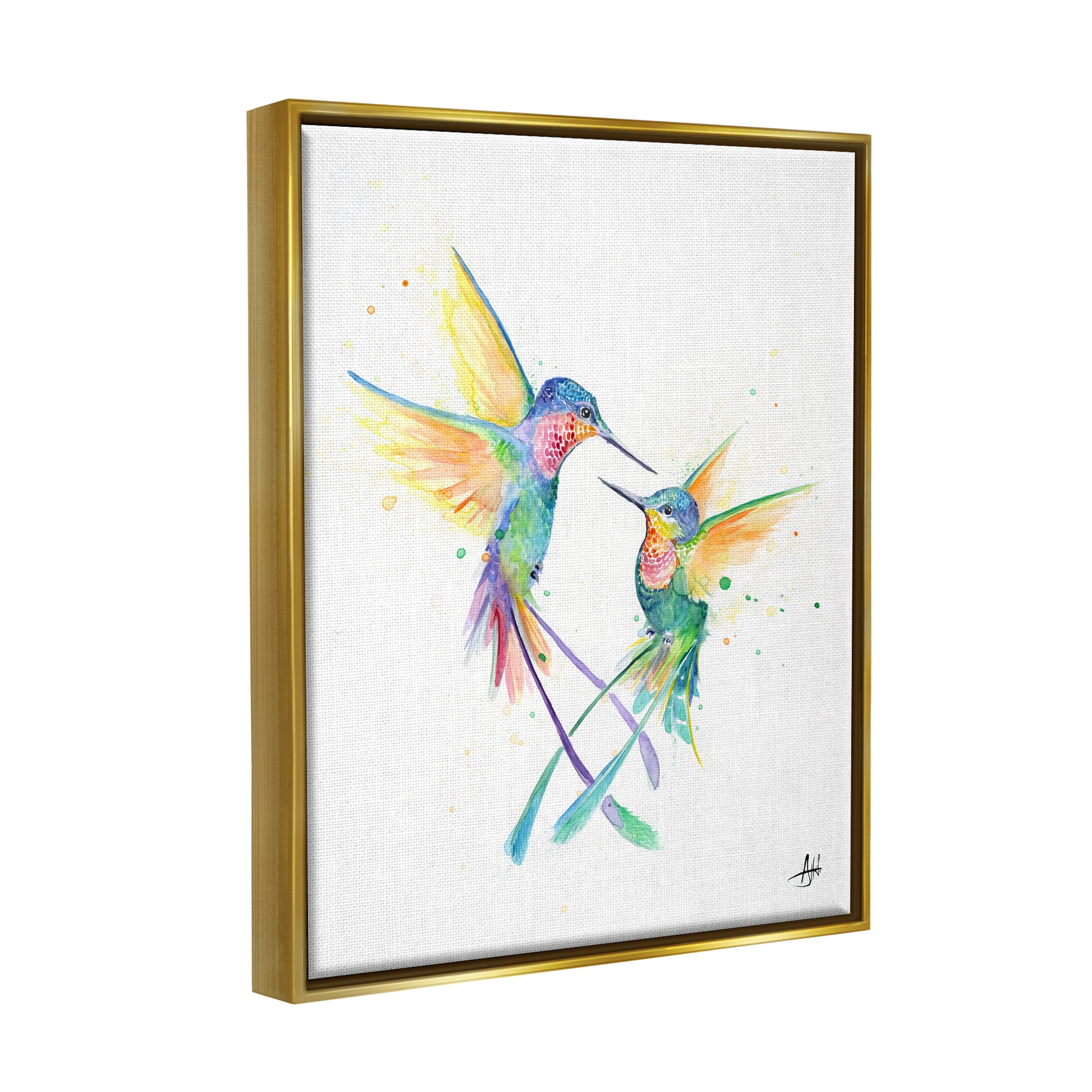 Stupell Rainbow Birds Flying Duo Animals & Insects Painting Gold Floater Framed Art Print Wall Art