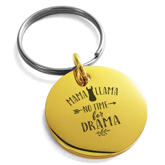 Rose Gold Stainless Steel Mama Llama No Time For Drama Small Medallion Circle Charm Keychain Keyring