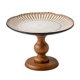 thumbnail image 1 of Frutero de pedestal de cerámica acanalada con base de madera, bandeja rústica y elegante for servir postres y centro de mesa., 1 of 8