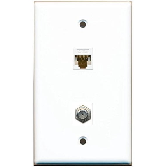 RiteAV - 1 Port Coax Cable TV- F-Type 1 Port Cat6 Ethernet Wall Plate - White