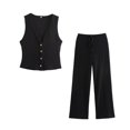 thumbnail image 5 of HH TRAF Traje de pantalón de moda para mujer, escote en V, botonadura sencilla, textura, chaleco informal, top + elegantes pantalones de pierna ancha con cordón y cintura alta, 5 of 5