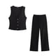 thumbnail image 5 of HH TRAF Traje de pantalón de moda para mujer, escote en V, botonadura sencilla, textura, chaleco informal, top + elegantes pantalones de pierna ancha con cordón y cintura alta, 5 of 5
