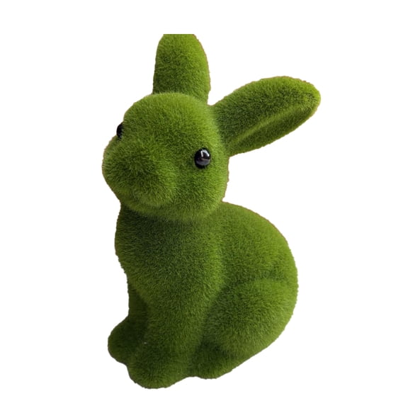 7 Inch Easter Moss Flocked Bunny Figurines Garden Decor Green Artificial Moss Rabbit Figurine Spring Bunny Statue Table Decorations for Tiered Tray Holiday Wedding Party Tabletop Centerpieces