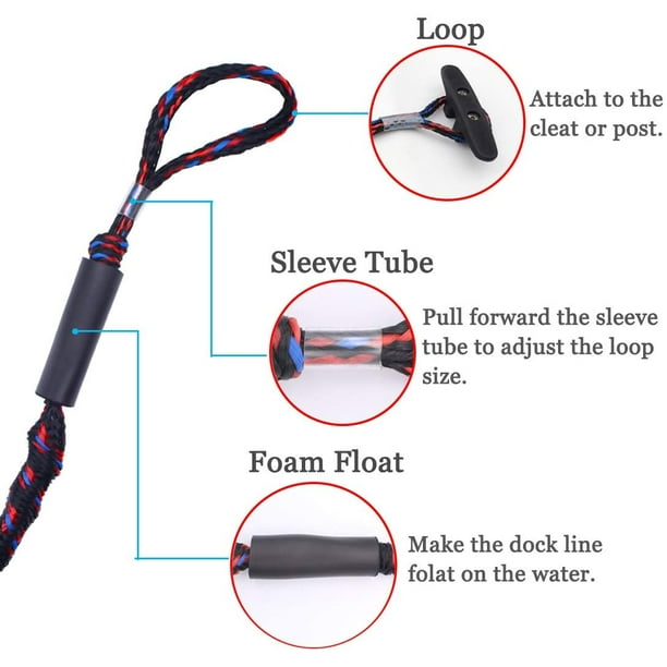 KCSD Boat Bungee Dock Lines, Mooring Lines, Boating Gifts for Men, Boat  Accessories, Pontoon Accessories, Perfect for Bass Boat, Jet Ski (6 feet) 6  feet stretches to 9 feet 