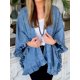 thumbnail image 2 of Chaqueta vaquera vintage con bolsillos y estampado floral, moda urbana para mujer, cárdigan holgado con solapa y mangas 3/4 y volantes, 2 of 4