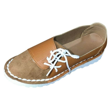 

TUOBARR Flat Shoes for Women Women s Ladies Fashion Casual Vintage Daily Round Toe Slip On Loafers Shoes Brown