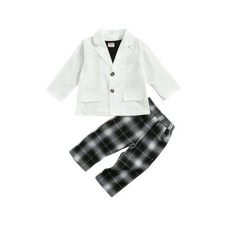 

Little Girls Business Coat Long Sleeve Solid Color Blouse+Jacket+Loose Plaid Trousers 3pcs Clothes Set