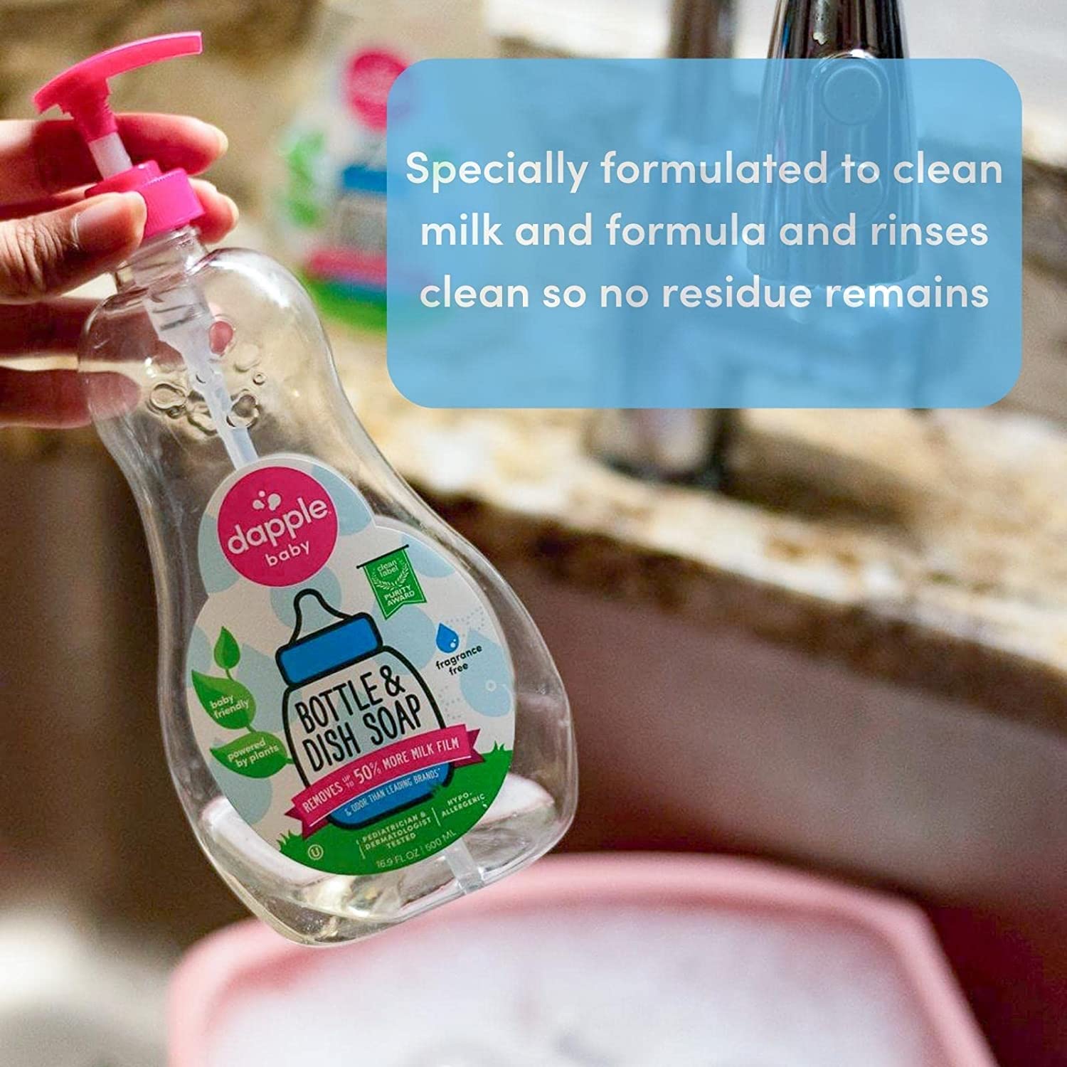 Baby Bottle Soap, Hypoallergenic Dish Soap for Baby Bottles, Powered by Plants, 1 Pump Included, Packaging May Vary, Fragrance Free, 16.9 Fl Oz (Pack of 3)