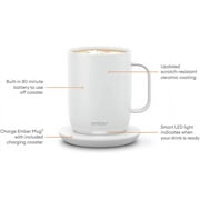 Ember Temperature Control Smart Mug 2, 14 oz, White, up to 1.5-hr Battery Life - App Controlled Heated Coffee/Tea Mug - Improved Design