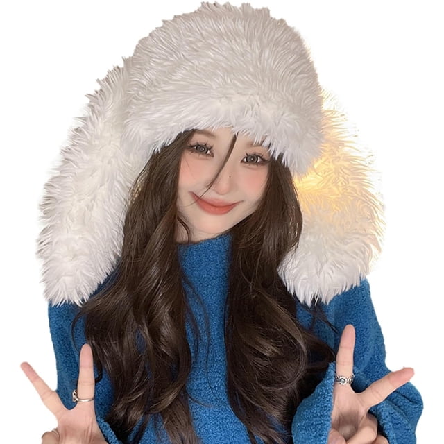 LinYooLi Cute Bunny Ear Hat Rabbit Ears Cap Y2k Plush Fun Costume Hats Faux Fur Warm Cosplay Party Hat