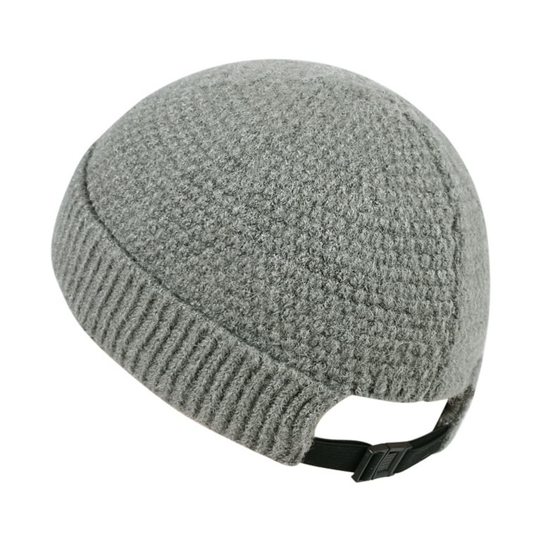 GRNSHTS Unisex Knit Cuff Beanie Adjustable Edge Grey Warm Men Winter Women Dark Hat Fisherman up Roll Skullcap for Strap