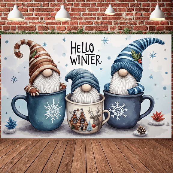 Gnome Design Hello Winter Banner Christmas Theme Snowflake Illustration for Holiday Decoration Home Decor Winter Party
