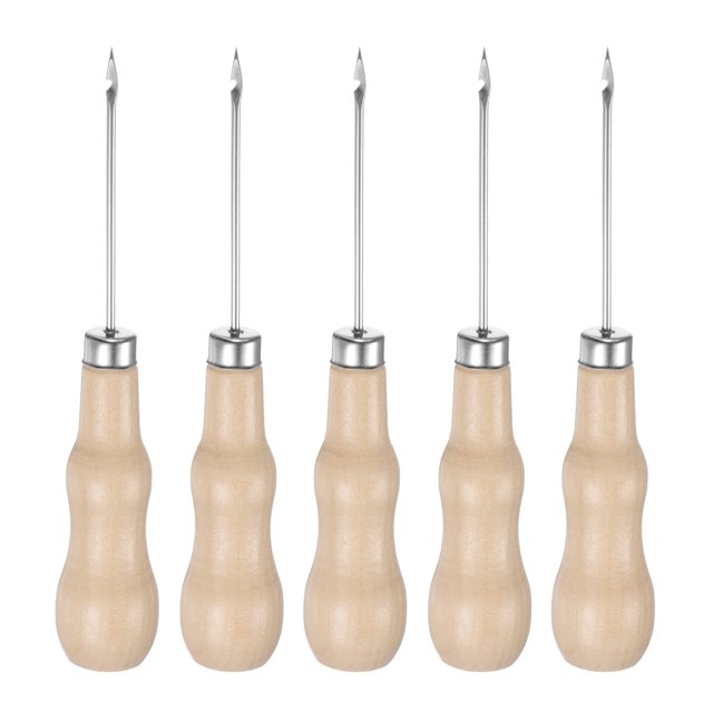 Juego de 5 piezas de herramienta de perforación de cuero con gancho de madera de caña, color madera
