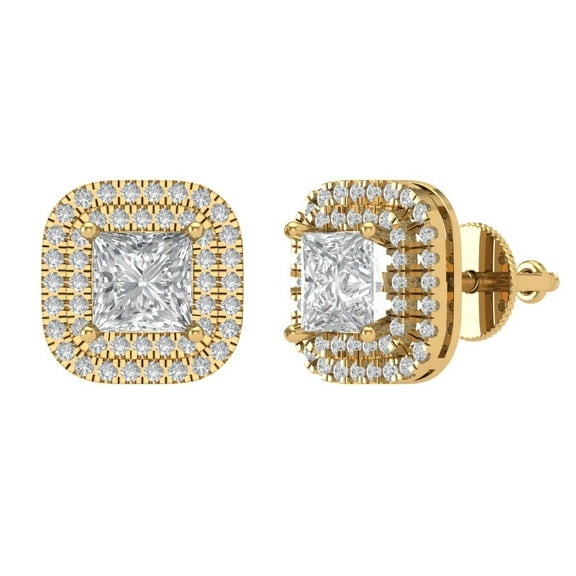 1.96 ct Screw-Back Stud Earrings for Women | 5mm Princess Cut Moissanite | 14K Yellow Gold