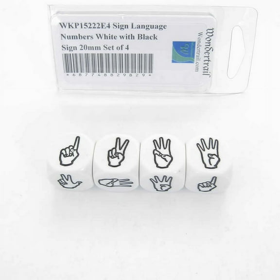 Sign Language Numbers White Opaque with Black Sign 20mm (25/32in) Set of 4 Wondertrail