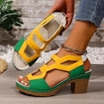thumbnail image 2 of HomeDM Womens Platform Chunky Heels Sandals Color Block Open Toe Ankle Strap Slides Sandals Summer Dress Shoes, Yellow Size 7.5, 2 of 9