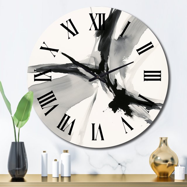 Designart "Neutral Abstract Expression IV" Abstract Shapes Oversized Wall Clock