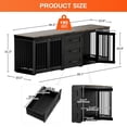 thumbnail image 3 of Wiilayok 94.5" Dog Crate Furniture for 2 Large Medium Dogs, Wooden Dog Kennel TV Stand with 3 Storage Drawers, 4 Bowls & Locks, Black Brown Indoor Dog House, 3 of 9