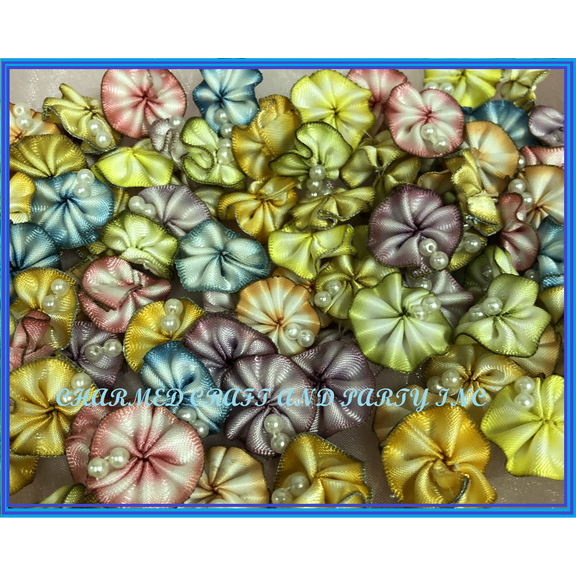 CHARMED Satin Flower 3/4" W/ Pearl Applique Sewing Bow Craft Mix 100