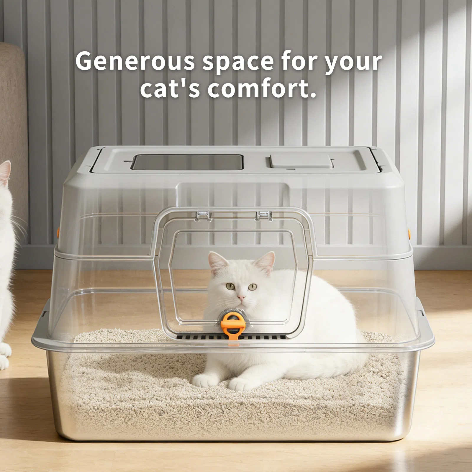 White Thickened Stainless Steel Fully Enclosed Cat Litter Box, Large Spacious Leak-Proof Pet Toilet with Non-Stick Easy Clean Surface