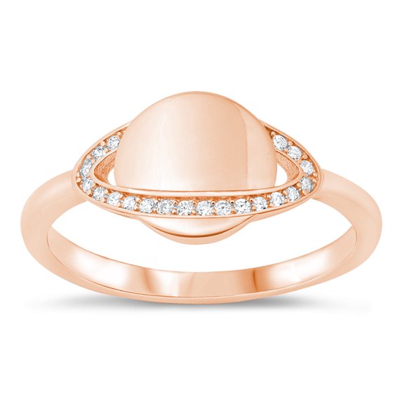 All in Stock Rose Gold-Tone Sterling Silver Clear Cubic Zirconia Saturn Planet Ring Size 7