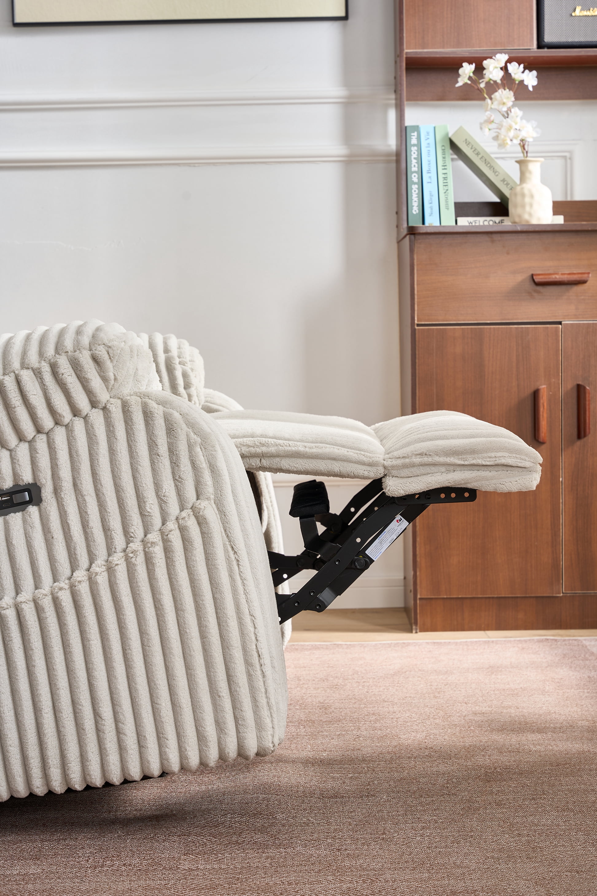 Leumius Extra Wide Power Recliner Chair,270° Swivel Rocking Chair with Heat & Massage,USB & Type C Charging Port,Velvet Upholstered Recliner with Side Pockets for Living Room, Bedroom, Nursery,White