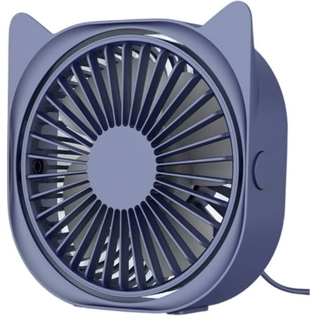 

3 Speeds Adjustable Cute Cat Design Mini USB Table Fan for Home Sleeping Bedroom Office Dorm Travel-Blue