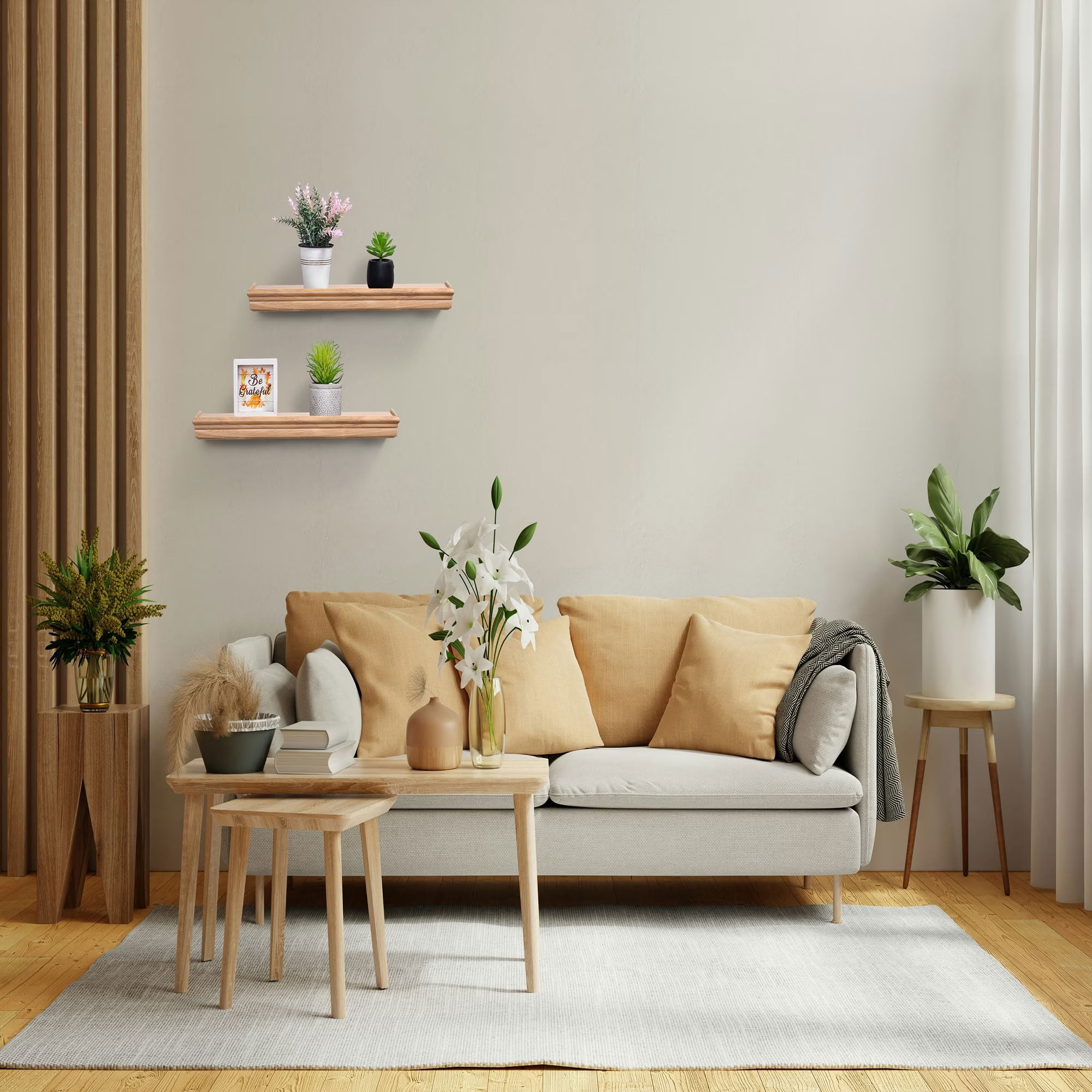 MAYEERTY 2-Piece Floating Wall Shelves, 18" Wood Wall Mounted Storage Ledges with Invisible, for Bedroom Bathroom Living Room Kitchen