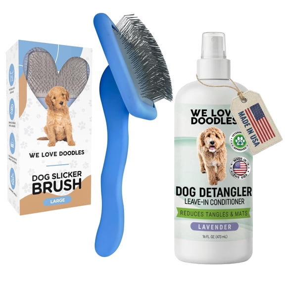 Large Slicker Brush & Lavender Detangler Spray Pack, Dog Grooming at Home