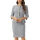 thumbnail image 1 of Conjunto de traje de tweed de 2 piezas para mujer INSPIRE CHIC, chaqueta de botones de manga 3/4 y falda lápiz, gris azul XL, 1 of 6
