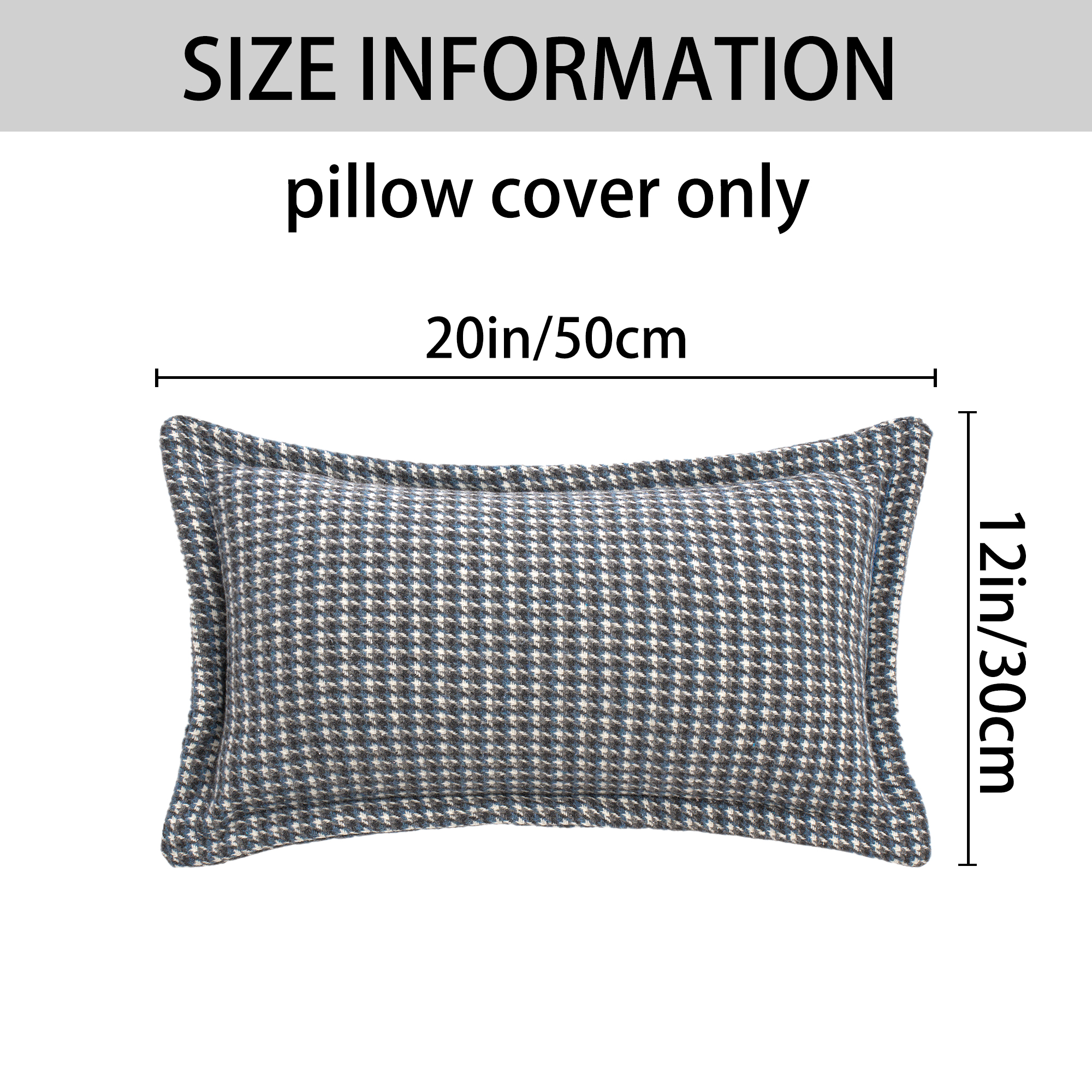 Unique Bargains Soft Houndstooth Throw Pillow Covers Set of 2 Blue 20" x 12"