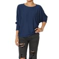 thumbnail image 1 of TheMoogan Women's Closet-Essential Drapey 3/4 Dolman Sleeve Boat Neck Relaxed Ribbed Top, 1 of 7
