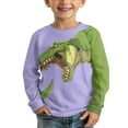 thumbnail image 3 of POLERO 2 Pack T-Rex Dinosaur Long Sleeve Shirts for Boy 7-8 Years Round Neck Lightweight Youth Undershirts Loose Kids Green Purple Tops Fall Basic Tee, 3 of 6