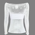 thumbnail image 2 of Long Sleeve Off Shoulder Top Women Elegant Pure Color Slim Fit Mesh Ruched T Shirt Blouse For Party, 2 of 3