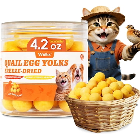 Wellix Freeze-Dried Treats for Dogs and Cats - Quail Eggs Flavor Healthy Cat Treats 4.2oz, High-Protein Freeze Dried Cat Treats for Skin&Coat Health - Delicious Training Snacks for Pets