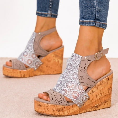 

absuyy Womens Wedge Sandals Beach Sandals Casual Fashion Open Toe Summer Slide Sandals #102 Gray