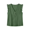 thumbnail image 3 of Women Leaf Shaped V Neck Top Solid Color Casual Summer Blouse with Ruffled Trim Detail,Green,M, 3 of 3