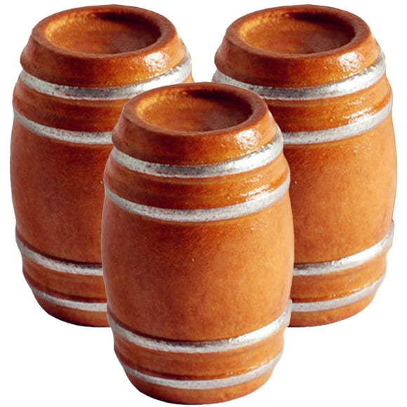 OULII 3Set Mini Things Mini Wooden Barrel Model Brown Decoration Micro Landscape