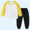 thumbnail image 2 of Boys Girls Lounge Sets 2 Piece Soft Cotton Raglan Long Sleeve Crewneck Tops and Joggers Pant Sweatsuit Outfits (1 Years, Yellow), 2 of 5