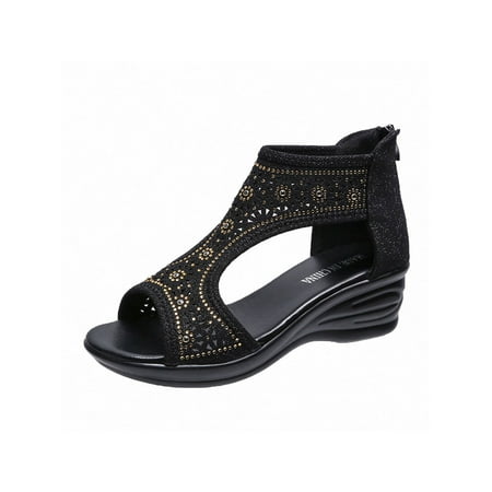 

Avamo Women Wedge Sandals Rhinestone Peep Toe