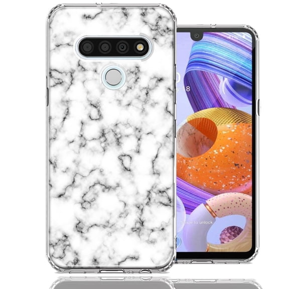 MUNDAZE For LG Stylo 6 White Grey Marble Design Double Layer Phone Case Cover