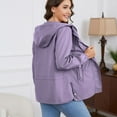 thumbnail image 2 of Defitshape Women's Rain Jacket Outdoor Waterproof Short Anoraks Hooded Lightweight Raincoat Long Sleeve Full Zip Fall Top Casual Windbreaker Light Purple 8-10, 2 of 5